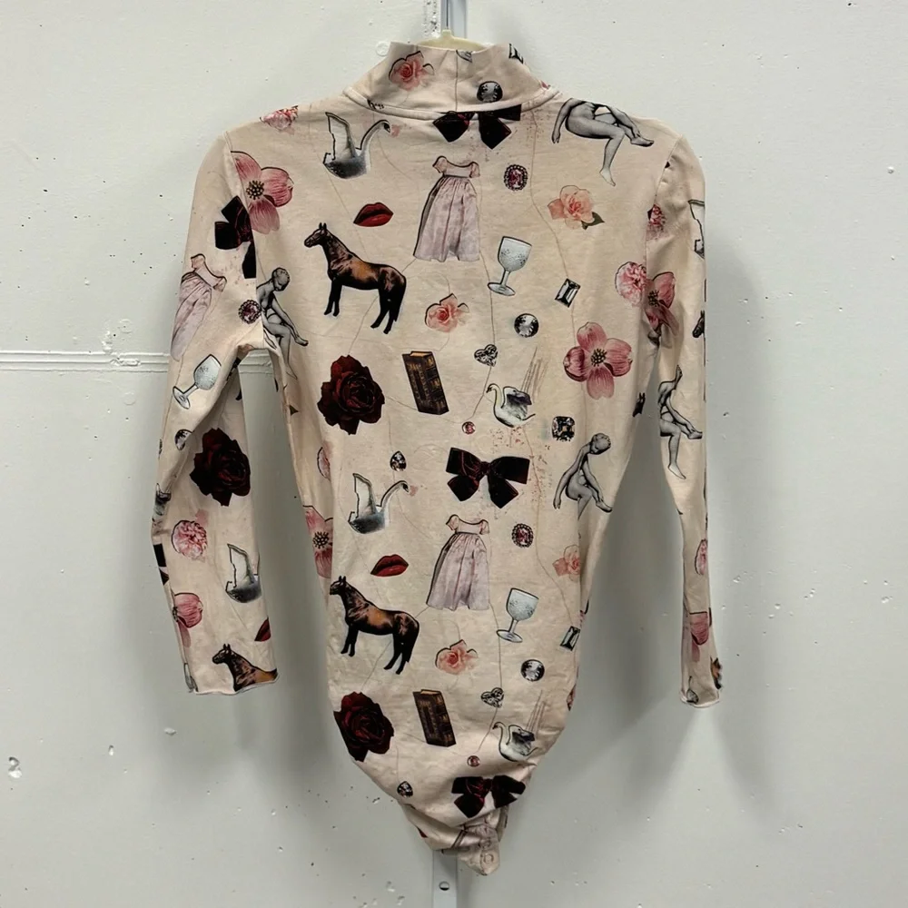 Samantha Pleet Starcrossed 3/4 Sleeve Bodysuit Collage Stretch Cream Medium - Picture 3 of 15